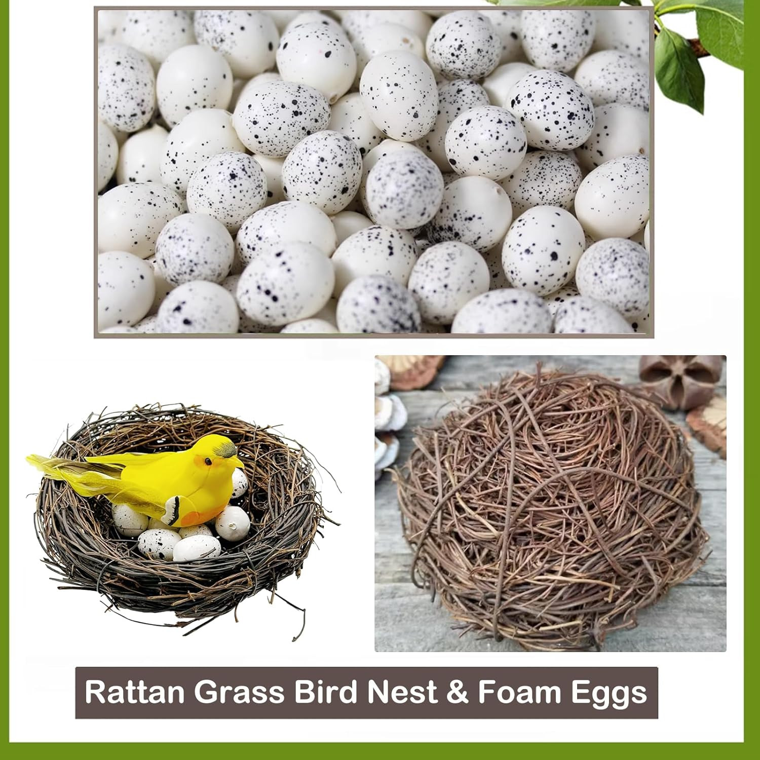 6Pcs Small Faux Bird Nest with Eggs for Crafts, Artificial Rattan Birds Nest for