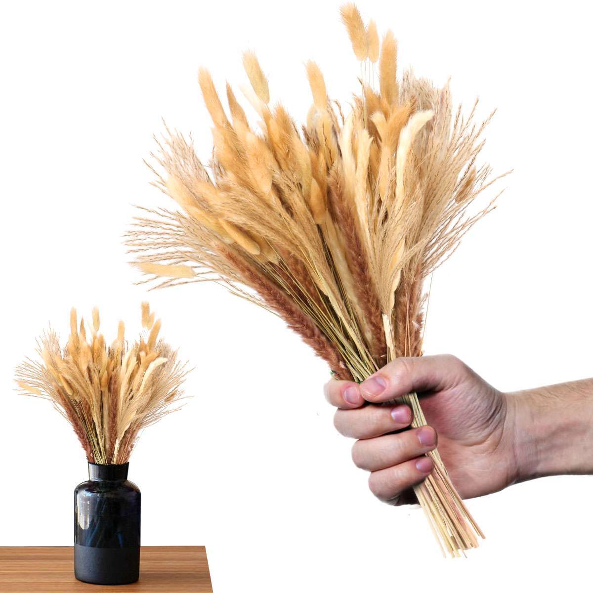 100PC Natural Dried Pampas Grass Boho Home Decor Bouquet Phragmites Dried Flower
