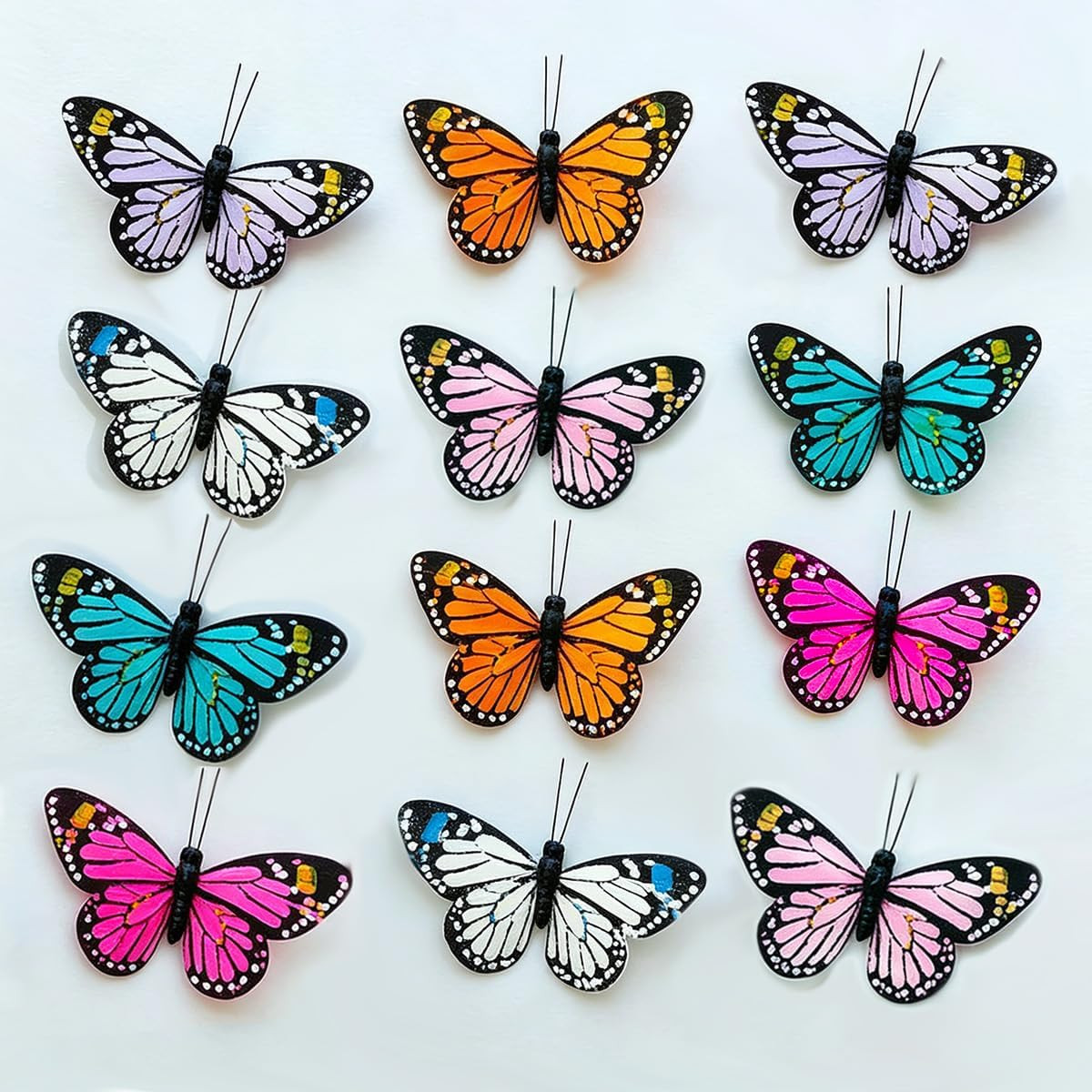 Feather Butterfly Set of 12 Clip on Artificial Butterflies for Crafts Flower Bou
