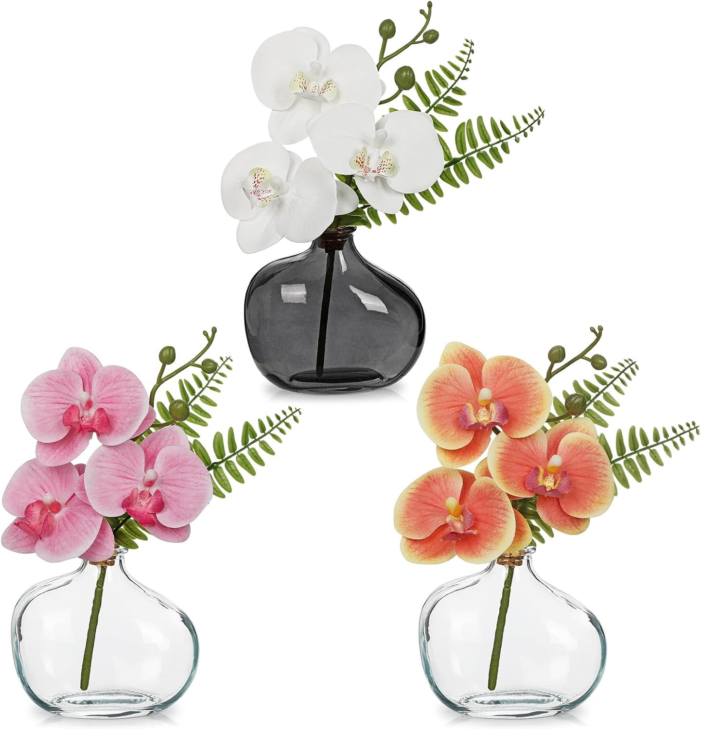 Elegant Faux Orchid in Glass Vase – Small Phalaenopsis Centerpiece