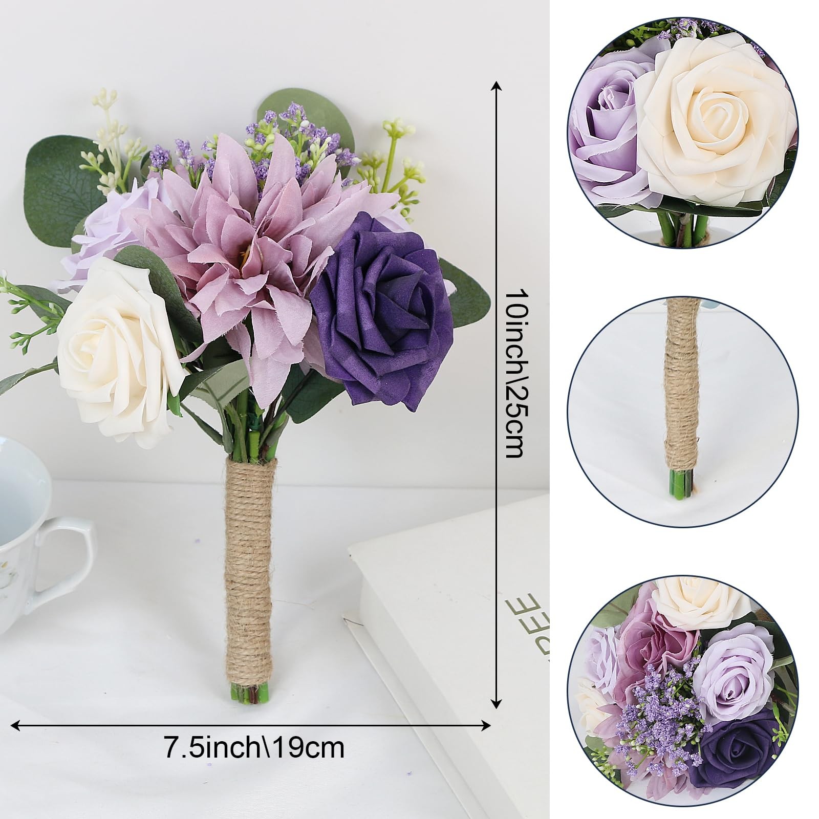 Artificial Bridesmaid Bouquets 6 Pcs – 7 Inch Pre-made Bridesmaids Bouquet Sm