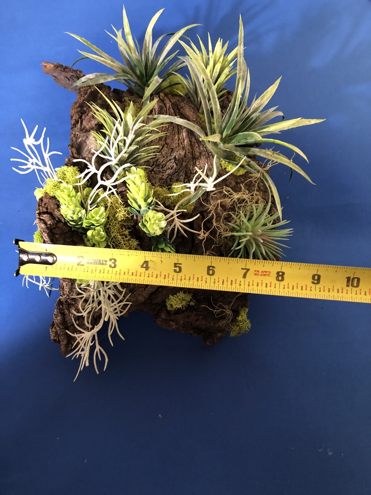 Artificial Succulent Air Plant Wall Art Home Office Mounted on Real Wood Bark