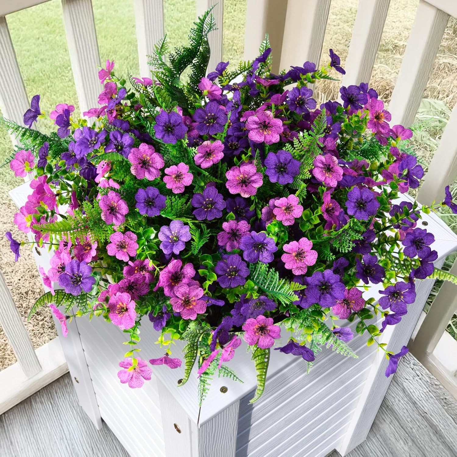 Realistic 12-Bundle Artificial Flowers with Ferns for All-Season Outdoor Display