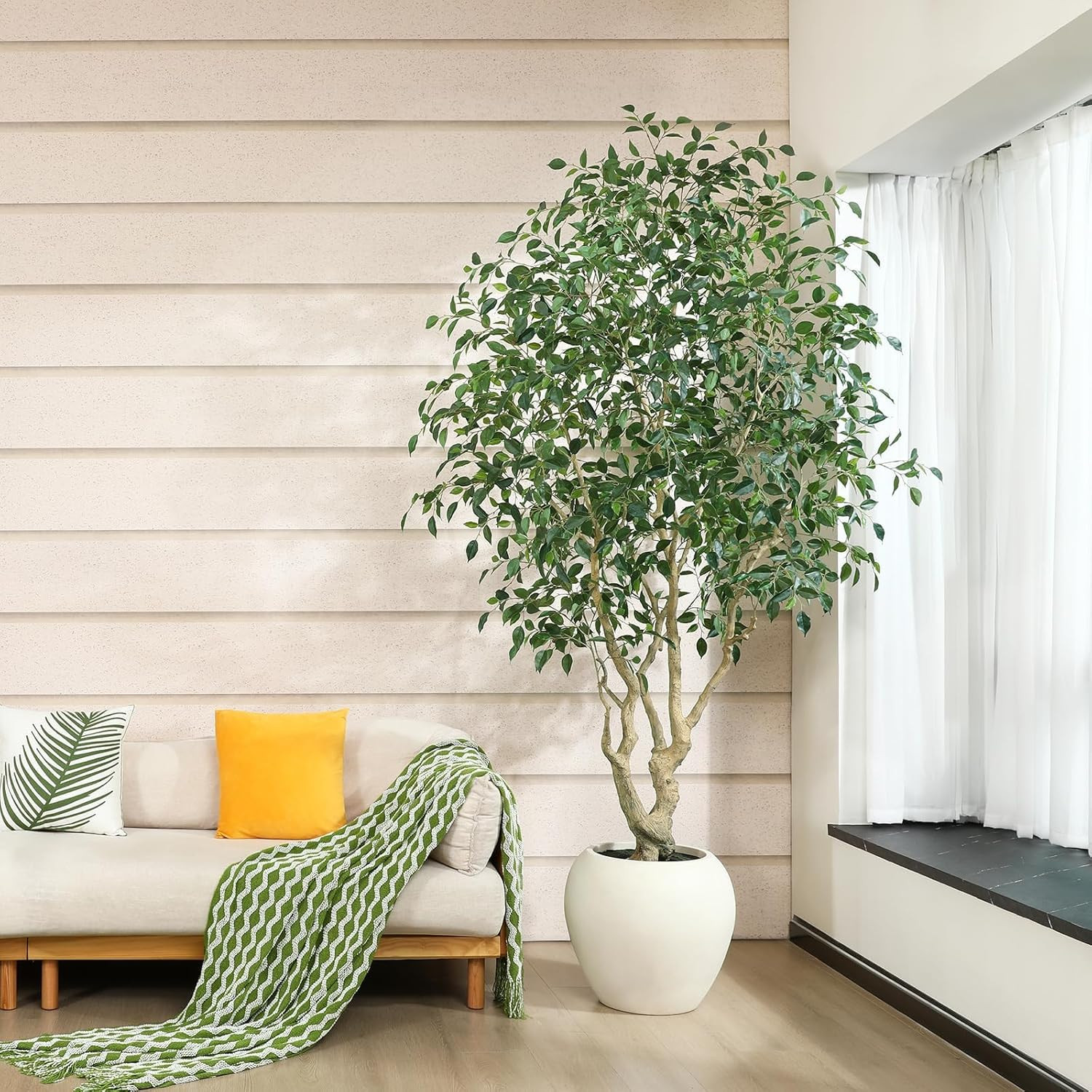 8ft Faux Ficus Tree with Artisan Planter – Realistic Indoor Decor for Home/Offic