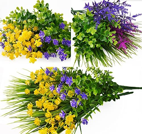 12 Bundles Artificial Flowers Lifelike No Fade UV Resistant Mixcolor-12 Bundles