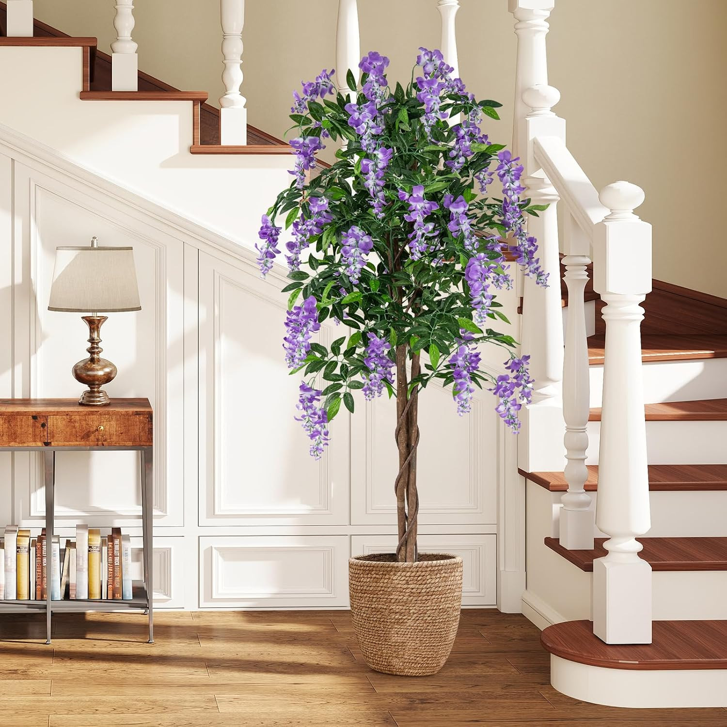 5.5FT Ficus Artificial Tree, 2 Pack Faux Wisteria Tree in Nursery Pot with Bloom