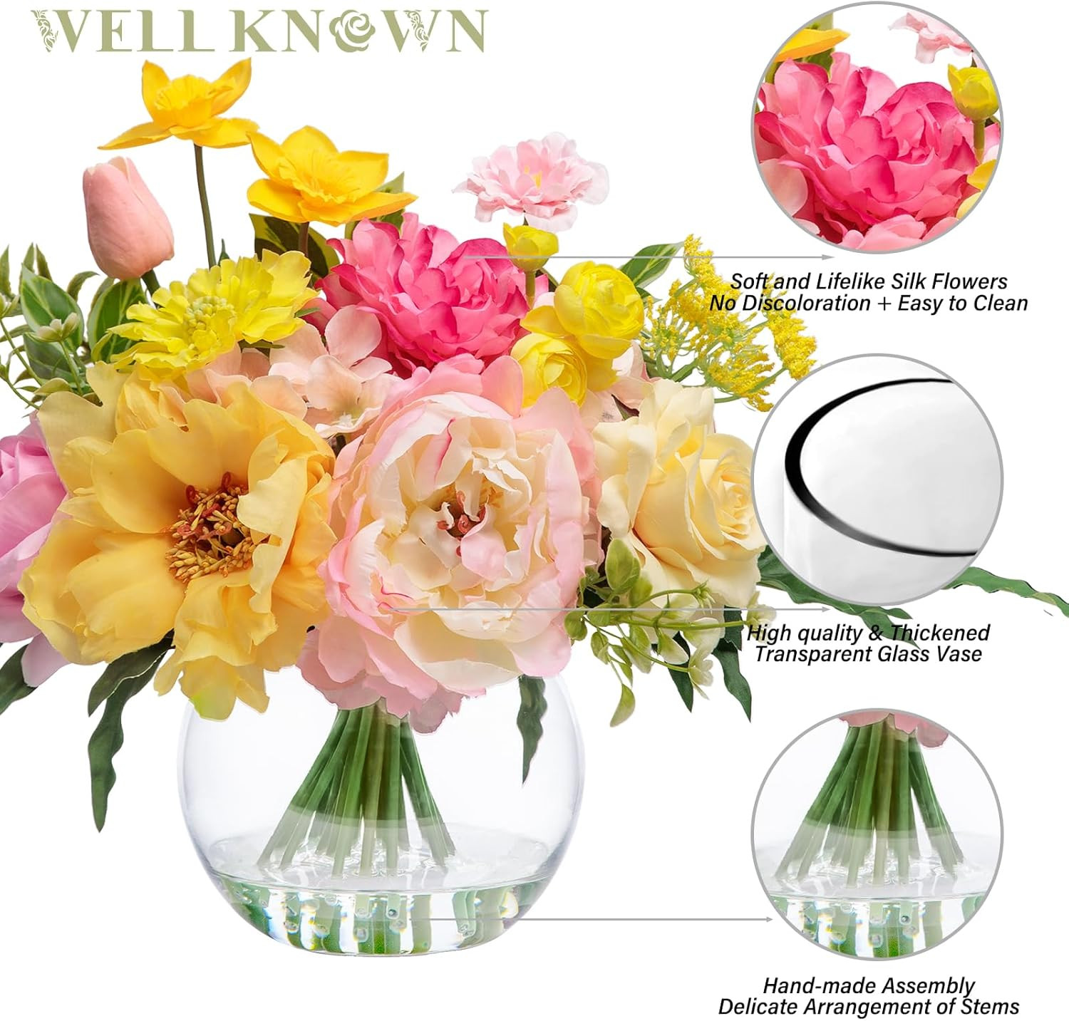 Vibrant Silk Flower Centerpiece in Glass Vase for Weddings & Events