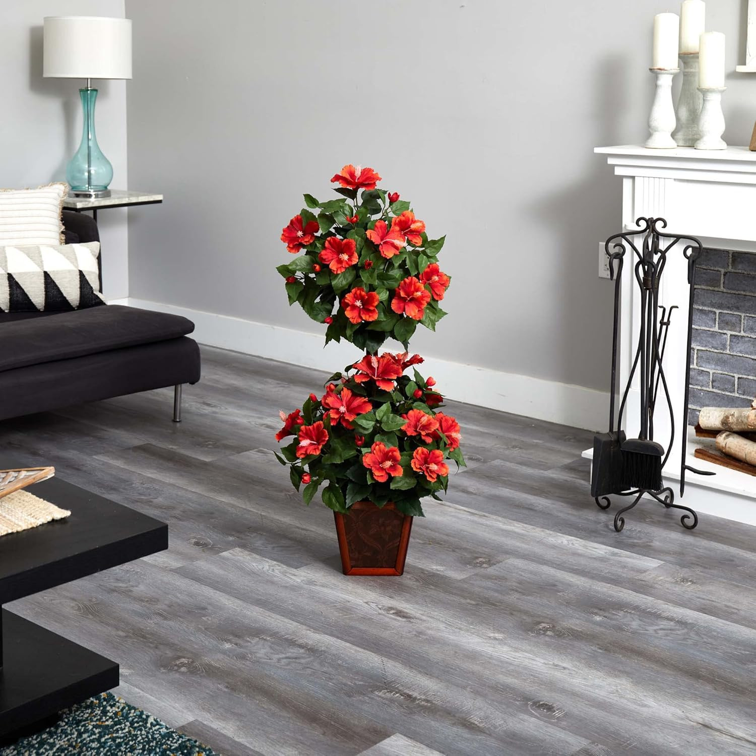 Stunning 39″ Hibiscus Topiary – Lifelike Indoor/Outdoor Decor Plant