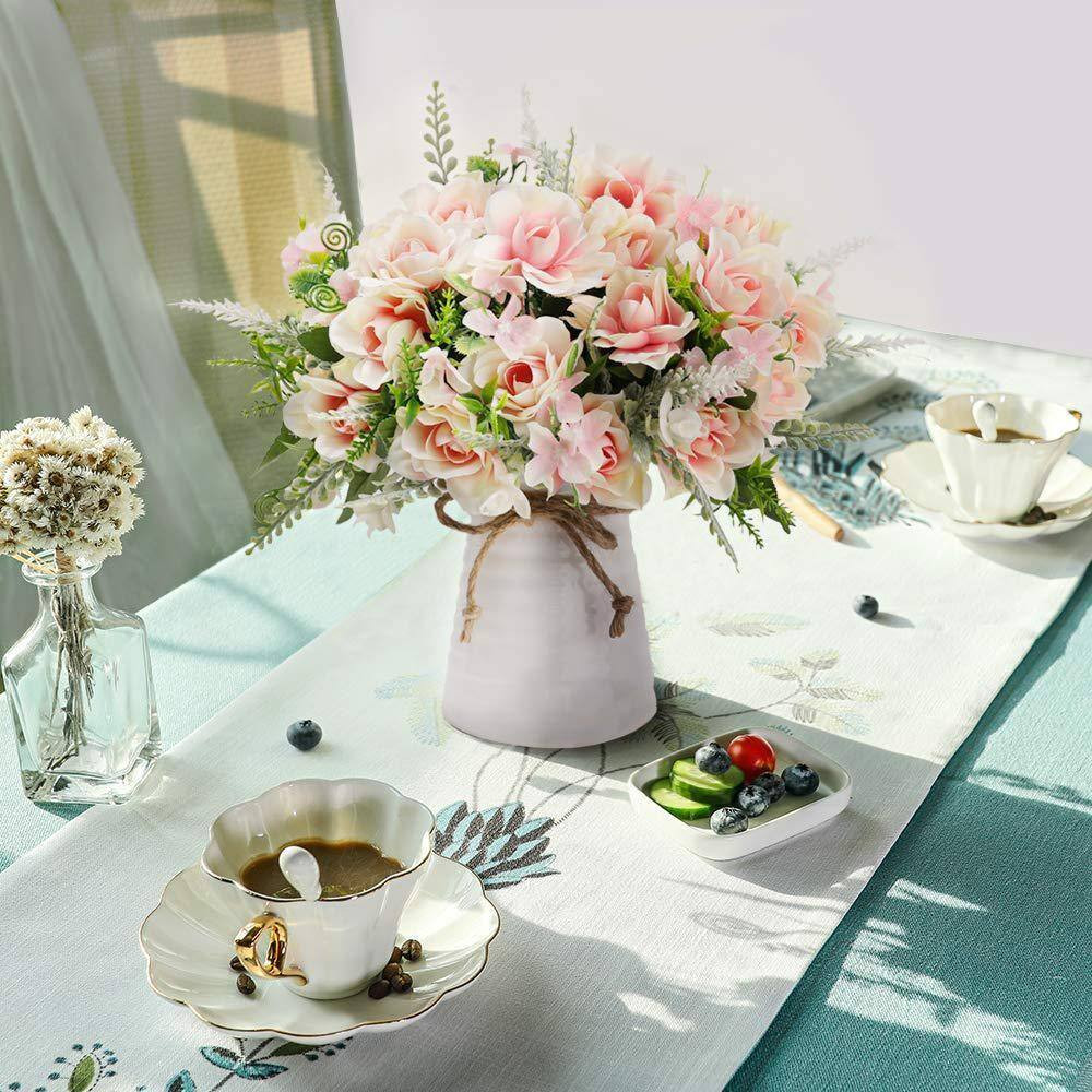 11.4 In. H Pink Artificial Fake Flowers with Vase, Decor Fake Hydrangea Silk Peo