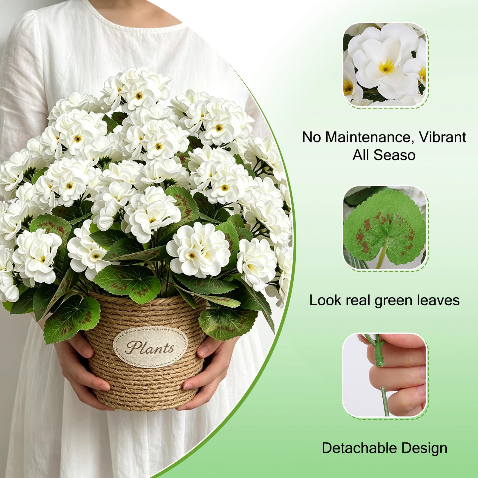 6 Bundles Artificial Geranium White Fake Flowers Simulation Plant Man Made Ge…