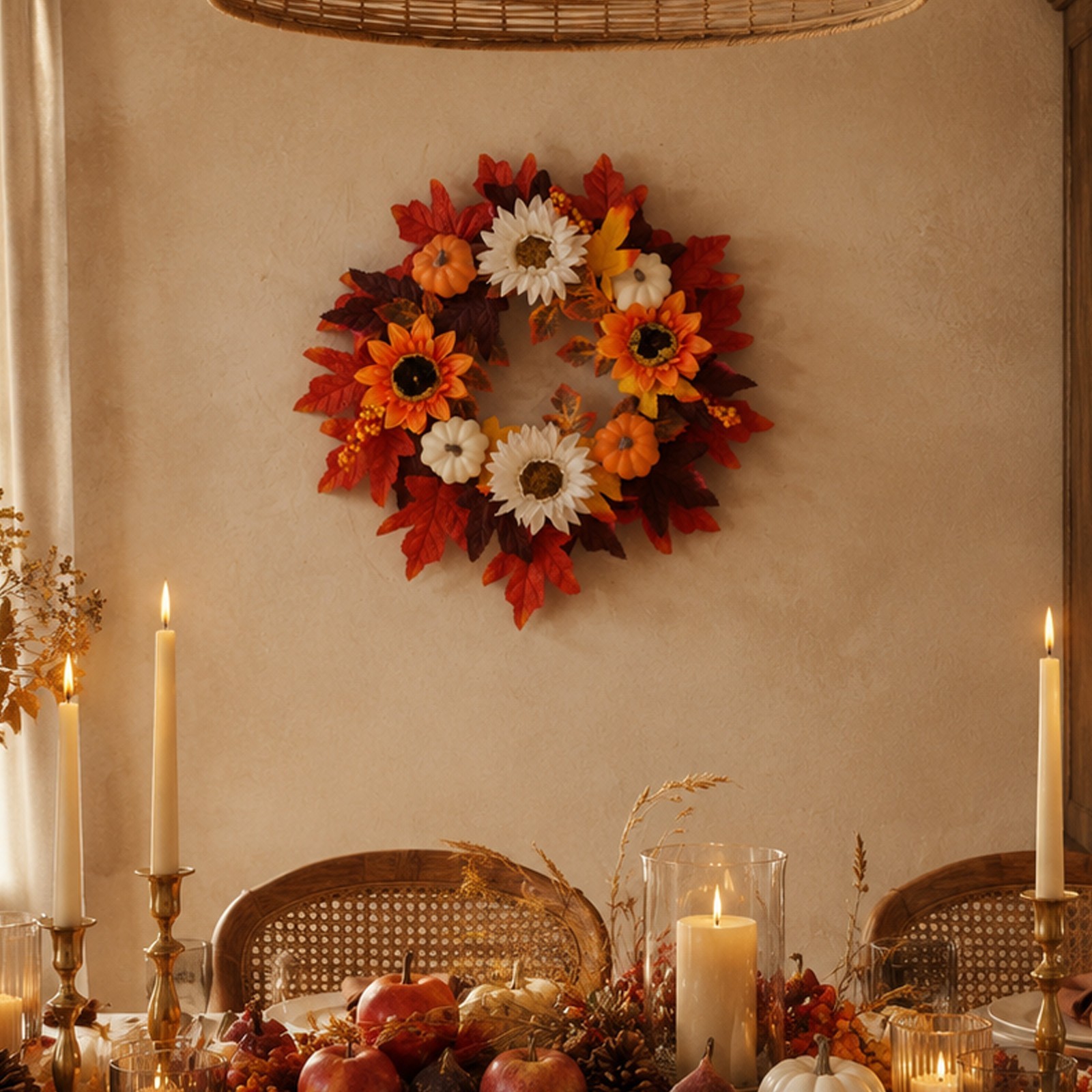 17.72in/45cm Preassembled Autumn Wreath with Hanging Loop for Easy Installation