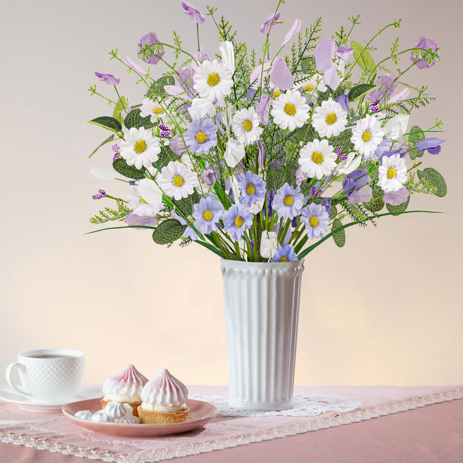 8 Bundles Spring Artificial Fake Flowers Decor – Faux Silk Wildflower Bouquet…