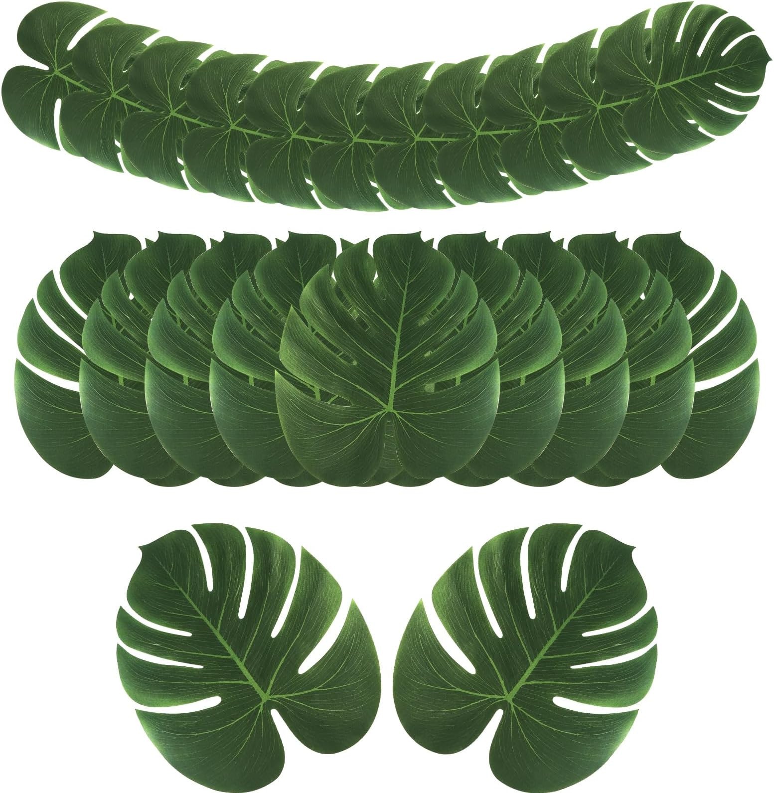 AerWo 48 Pcs Palm Leaves, Artificial Tropical Monstera Fake Leaves, Fake Palm…