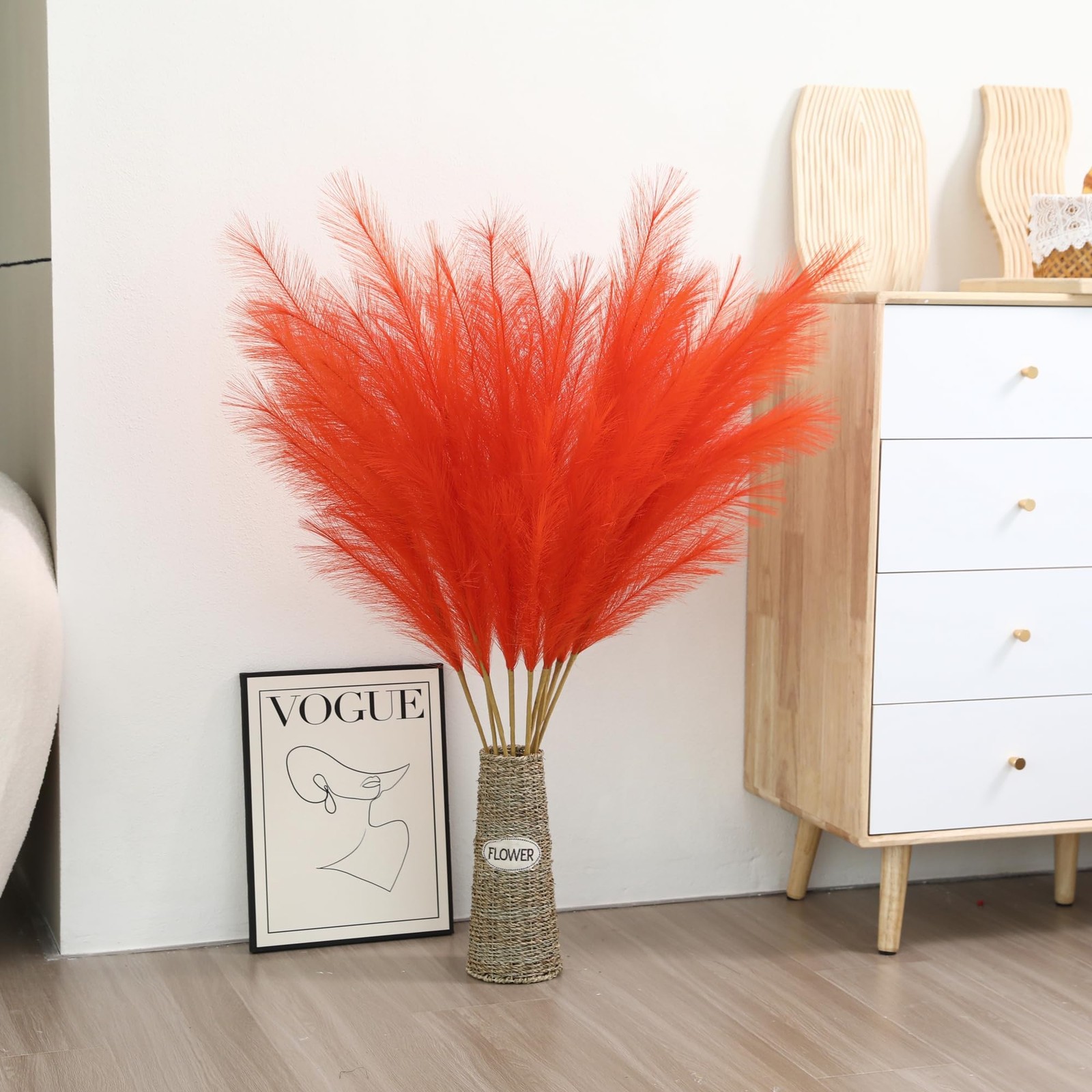 8 PCS 45 Inch Tall Faux Orange Pampas Grass Large Artificial Pompas Floral