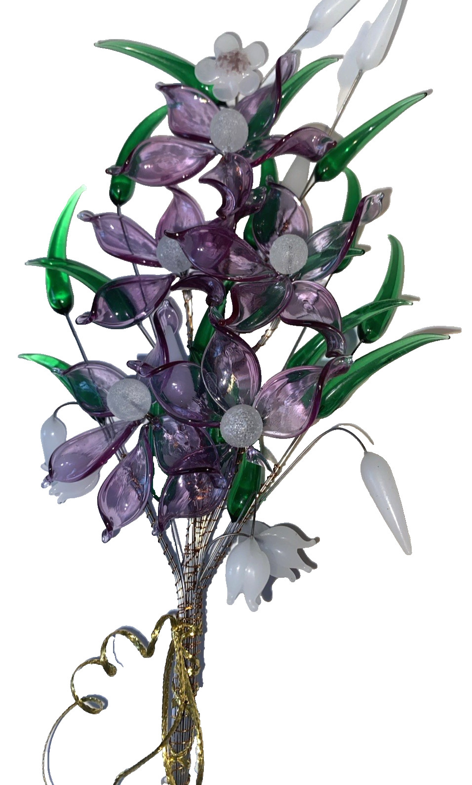 Acrylic Purple and White Floral Arrangement in Clear Stand