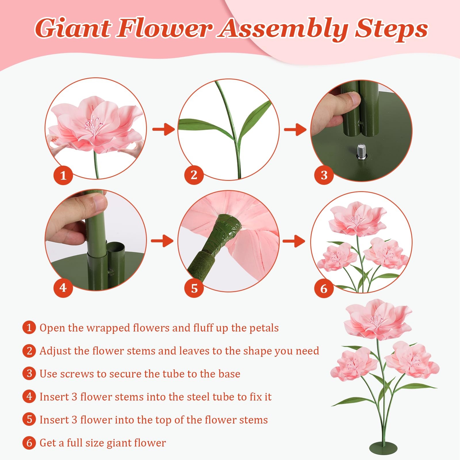 Hecaty Giant Artificial Flowers for Decoration, 5.6 Ft Waterproof EVA Large F…