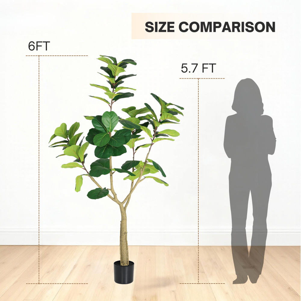 6ft Artificial Fiddle Leaf Fig Tree Faux Potted Plant Indoor Decor