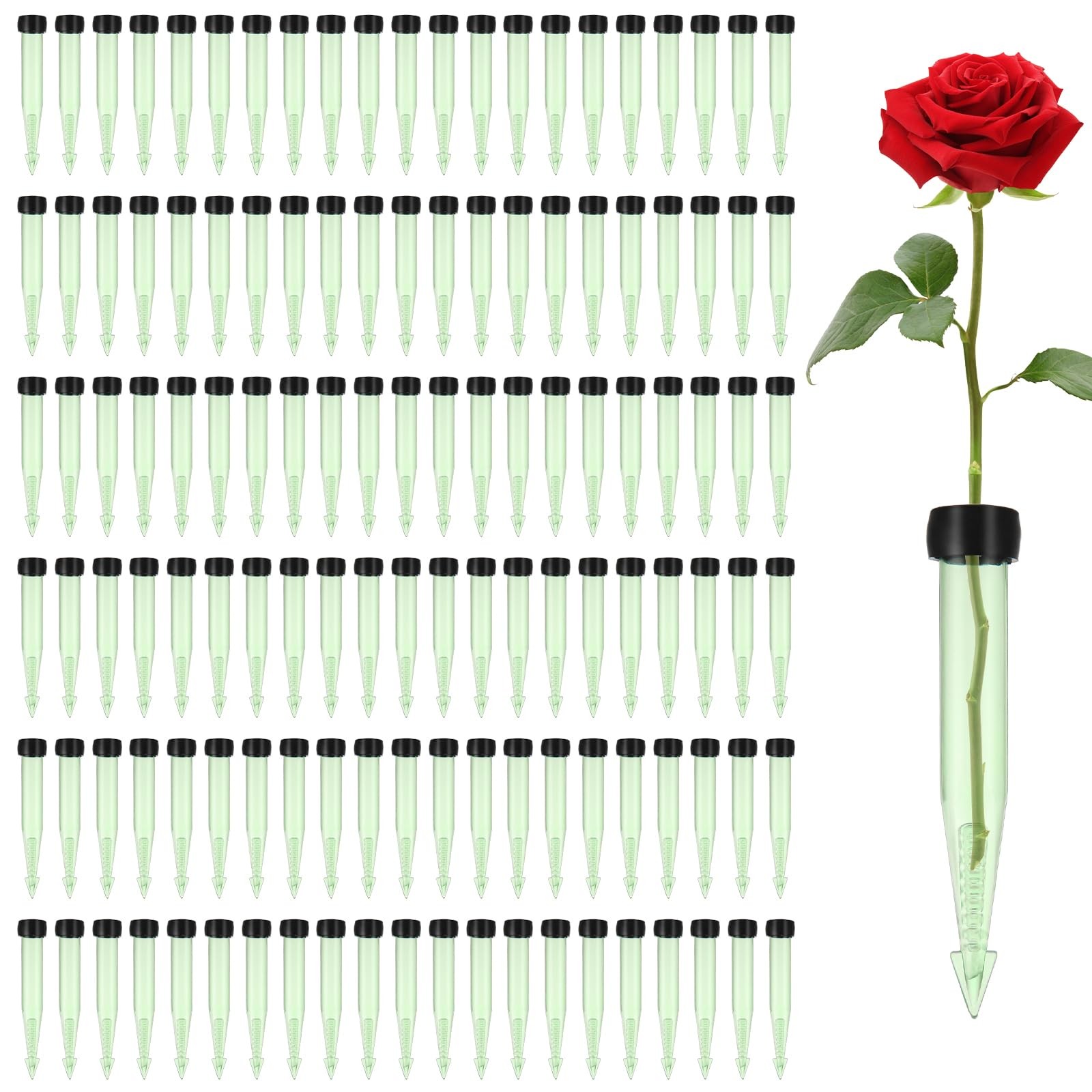 150 Pack 4 Inch Floral Water Tubes with Caps Plastic Green Flower Supply