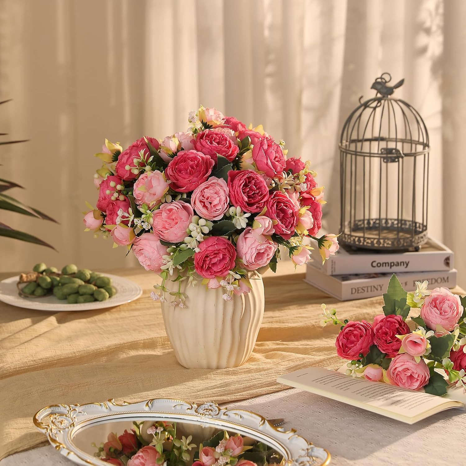 2 Bunches Peony Artificial Flowers Pink Flowers Silk Peonies Bouquets for Wed…