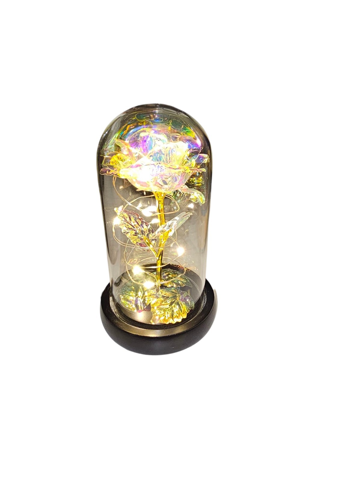 Acrylic dome Covered Eternal Rose LED Light with Foil Flower Design