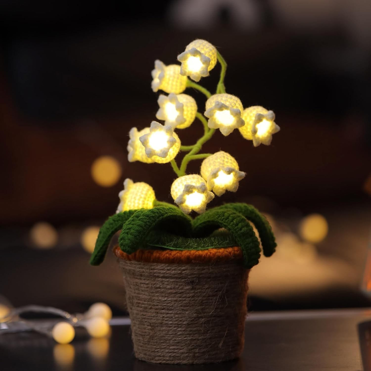 Lily of The Valley Lamp, Crochet Artificial Flowers with Night Lights, Cordle…