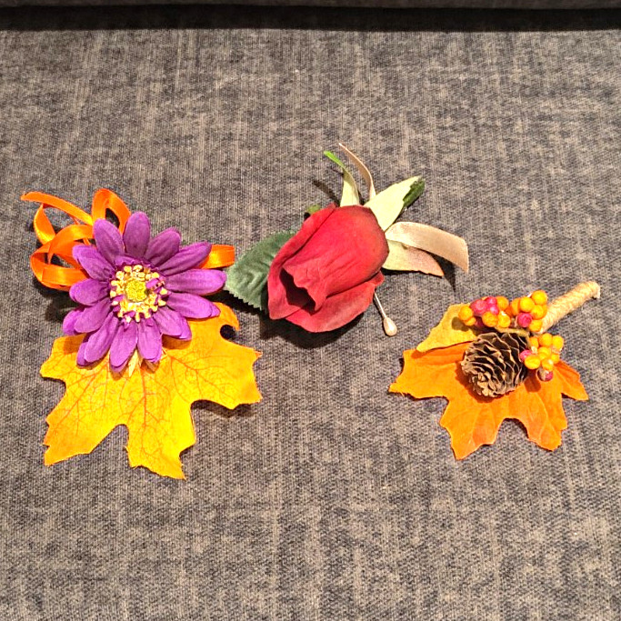 Artificial Fall Flower Accent Lapel Boutonneire 1 Red Rose & 2 Maple Leaves