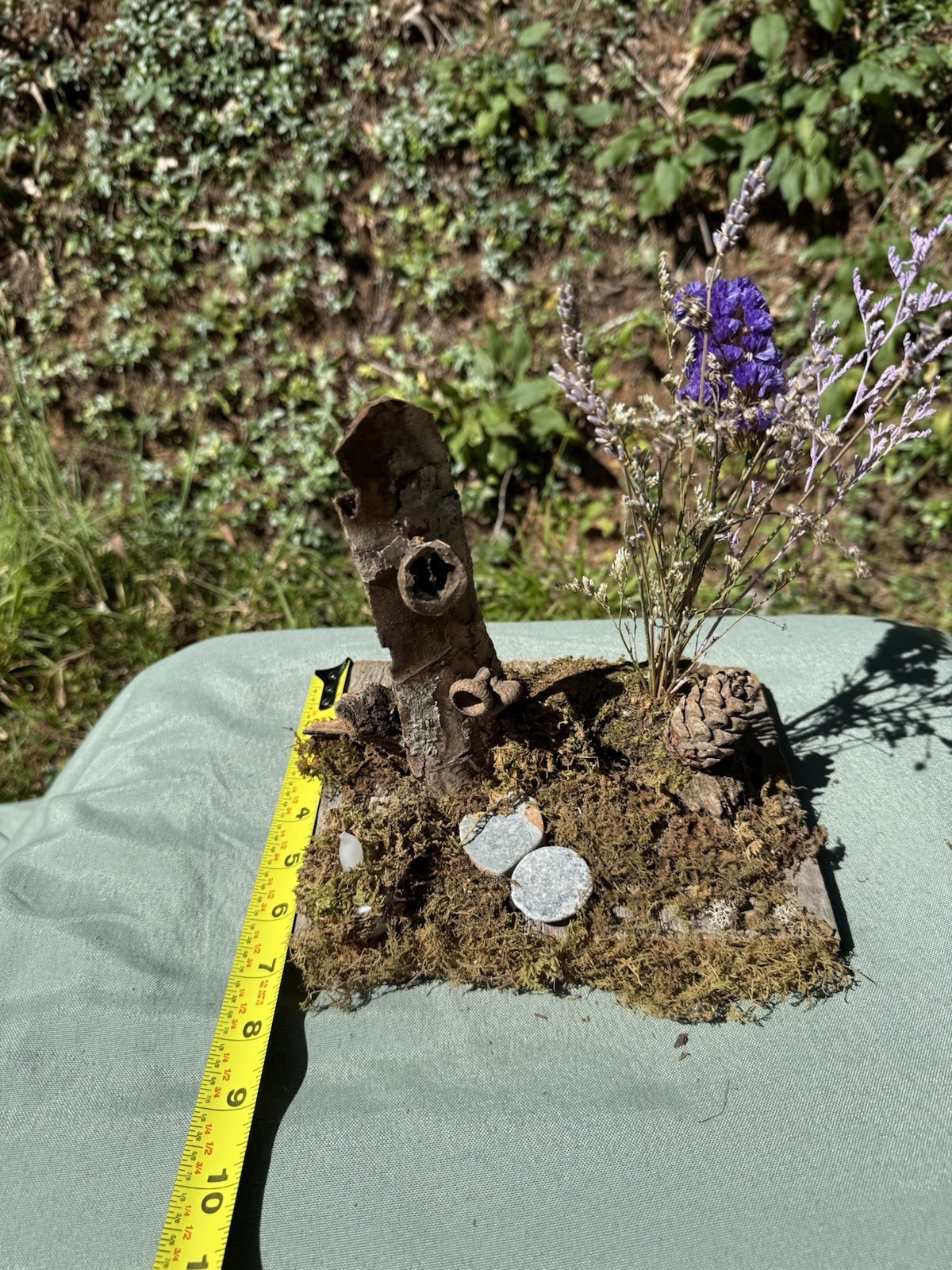 Fairy Door Forest Arrangement With Dried Flowers, Stepping Stones And Candle