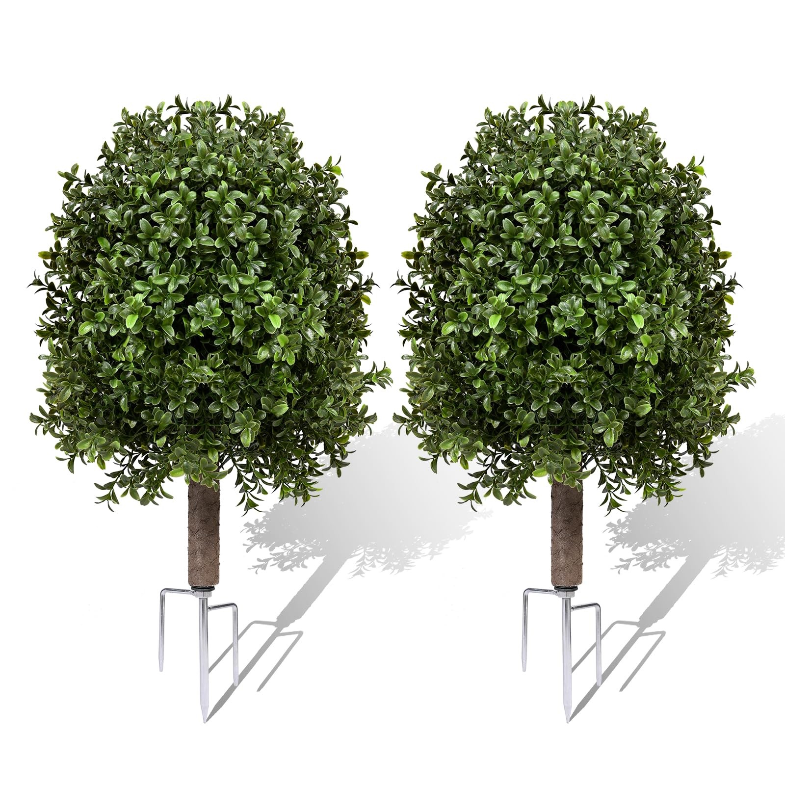 25″ Artificial Boxwood Topiary Tree – 2-Pack Realistic Touch Dual-Tone UV-Res…