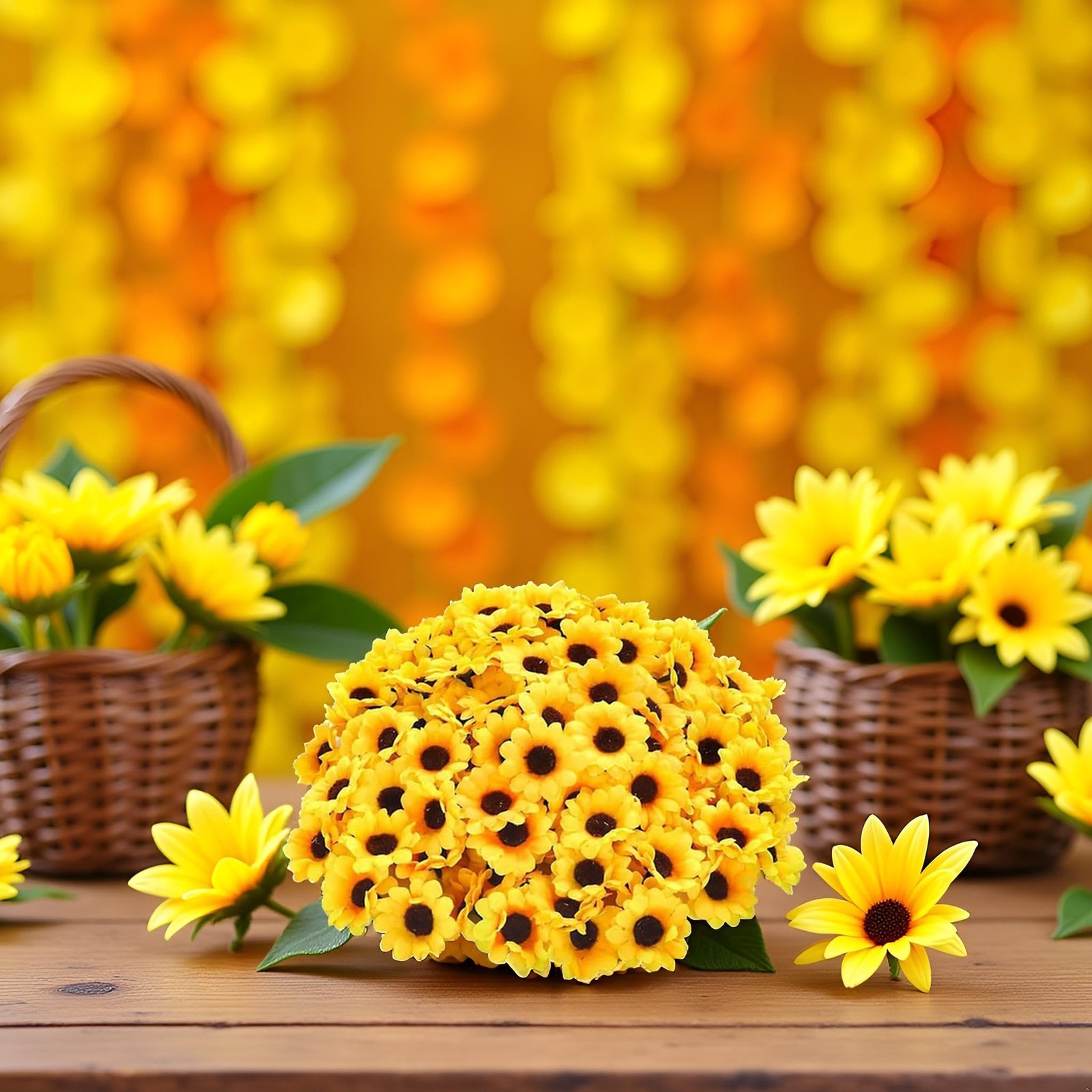 100Pcs Yellow Artificial Flower Heads Mini Fake Sunflower Decorative Fabric F…