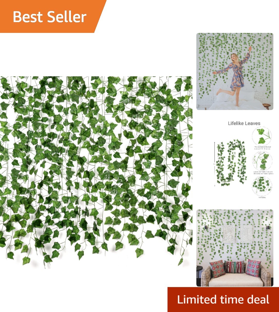 72PC Artificial Ivy Leaves Cascading Garlands for Elegant Room Decoration
