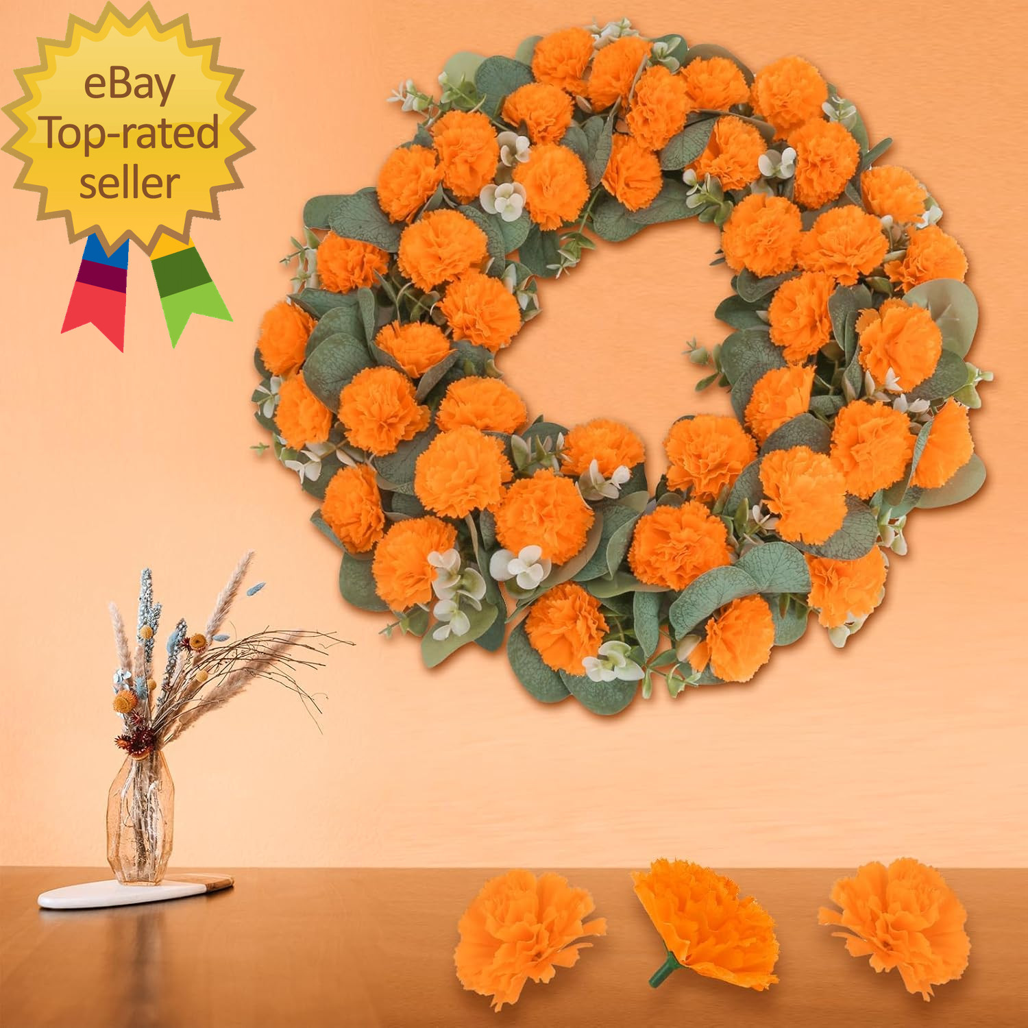 80 Pcs Artificial Marigold Flowers 2″ Silk Marigold Flower Heads with Stems