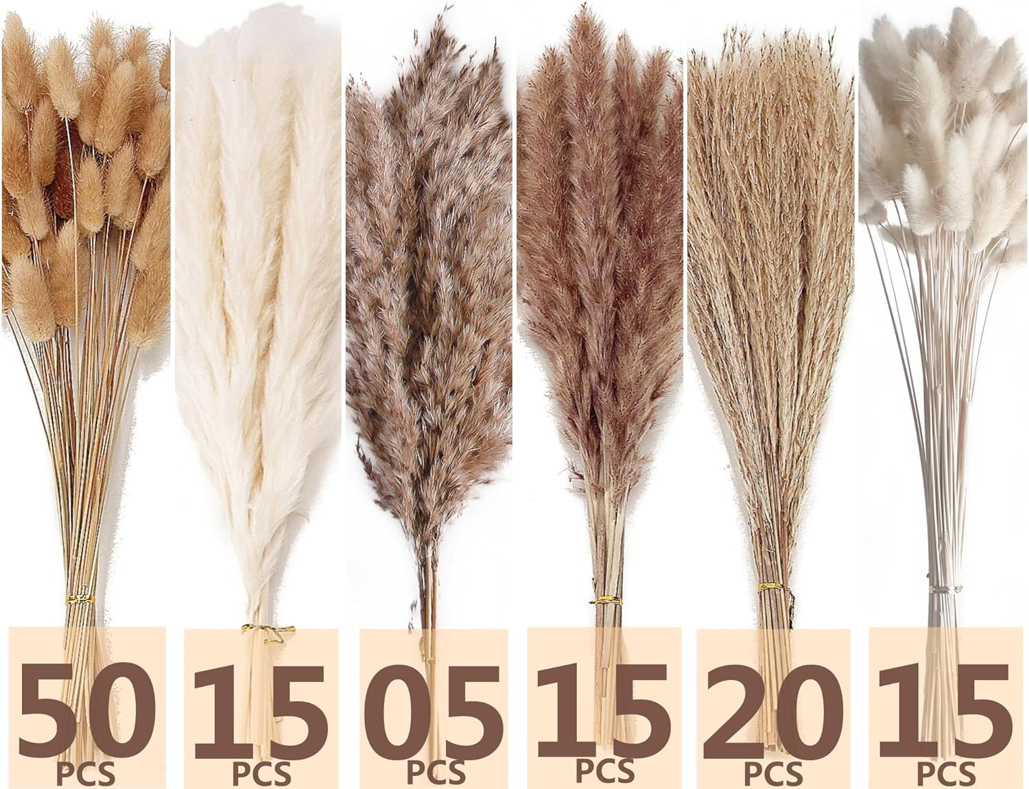 Dried Pampas Grass Decor, 120 PCS Pampas Grass with Bunny Tails Dried Flowers, R