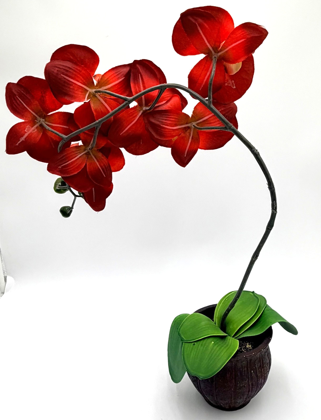 Artificial Red Orchid Flower Arrangement in Decorative Pot Home Table Decor