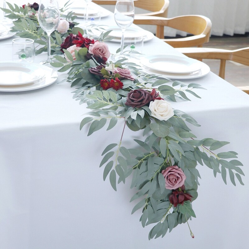 Fake Rattan Vine Wreath Simulation Hanging Lotus Wine Red Color