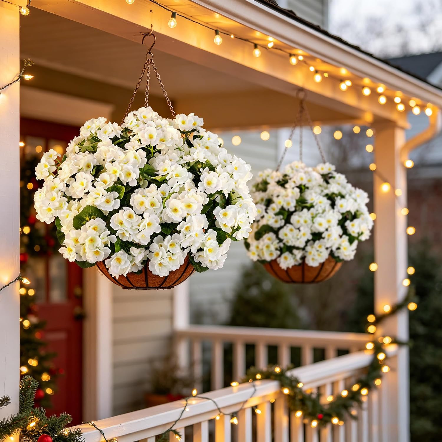 Geraniums Artificial Flowers for Outdoors, UV Resistant, White | Plastic Flowers
