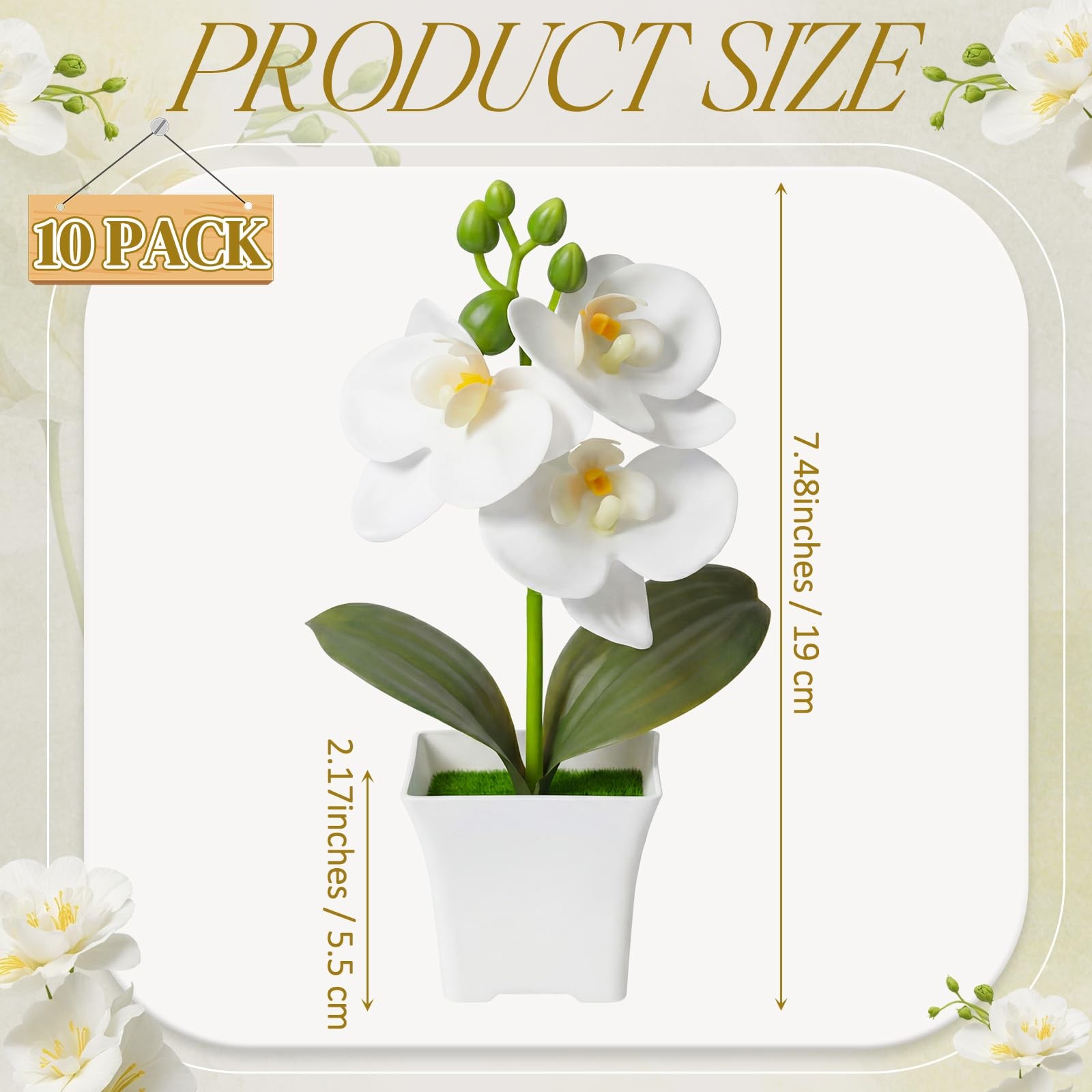 10 PCS 7.48 Inch Artificial White Orchid Potted Flowers Table Centerpiece Pot