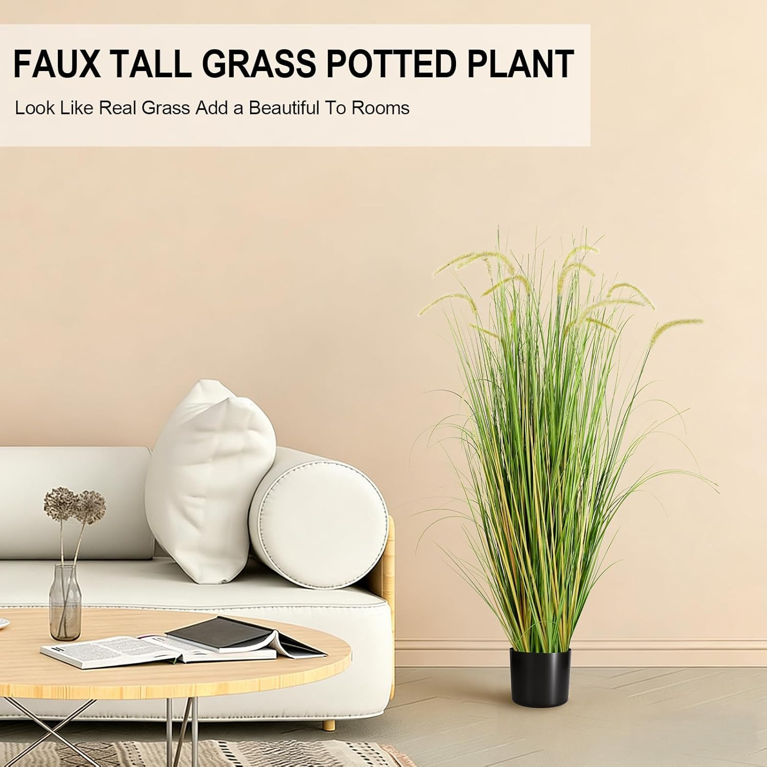 2-Pack 4Ft/47In Artificial Horsetail Grass, Potted Faux Floor Plant for Modern H