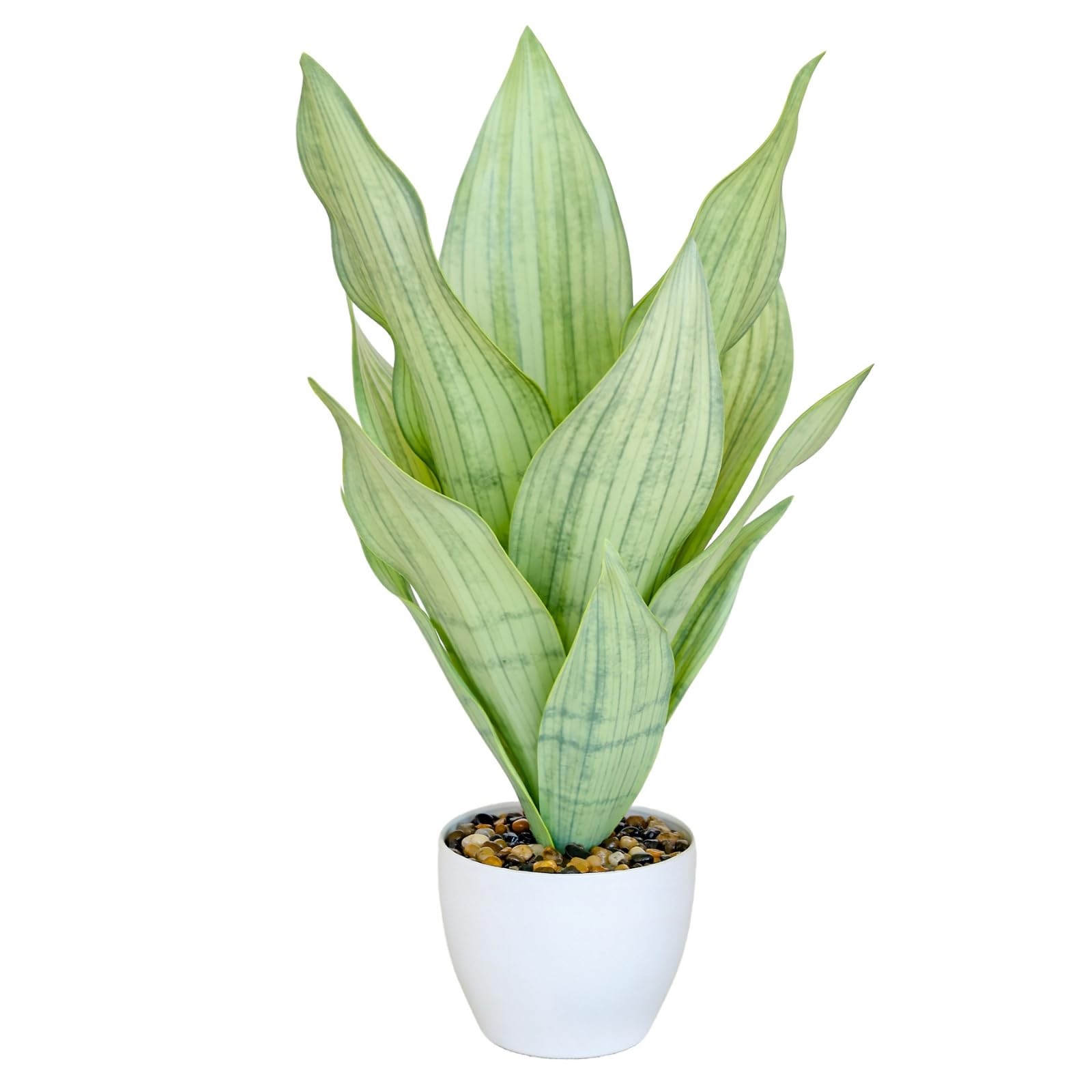 17 Inch Artificial Snake Plant Potted Fake Sansevieria White Planter White/Green