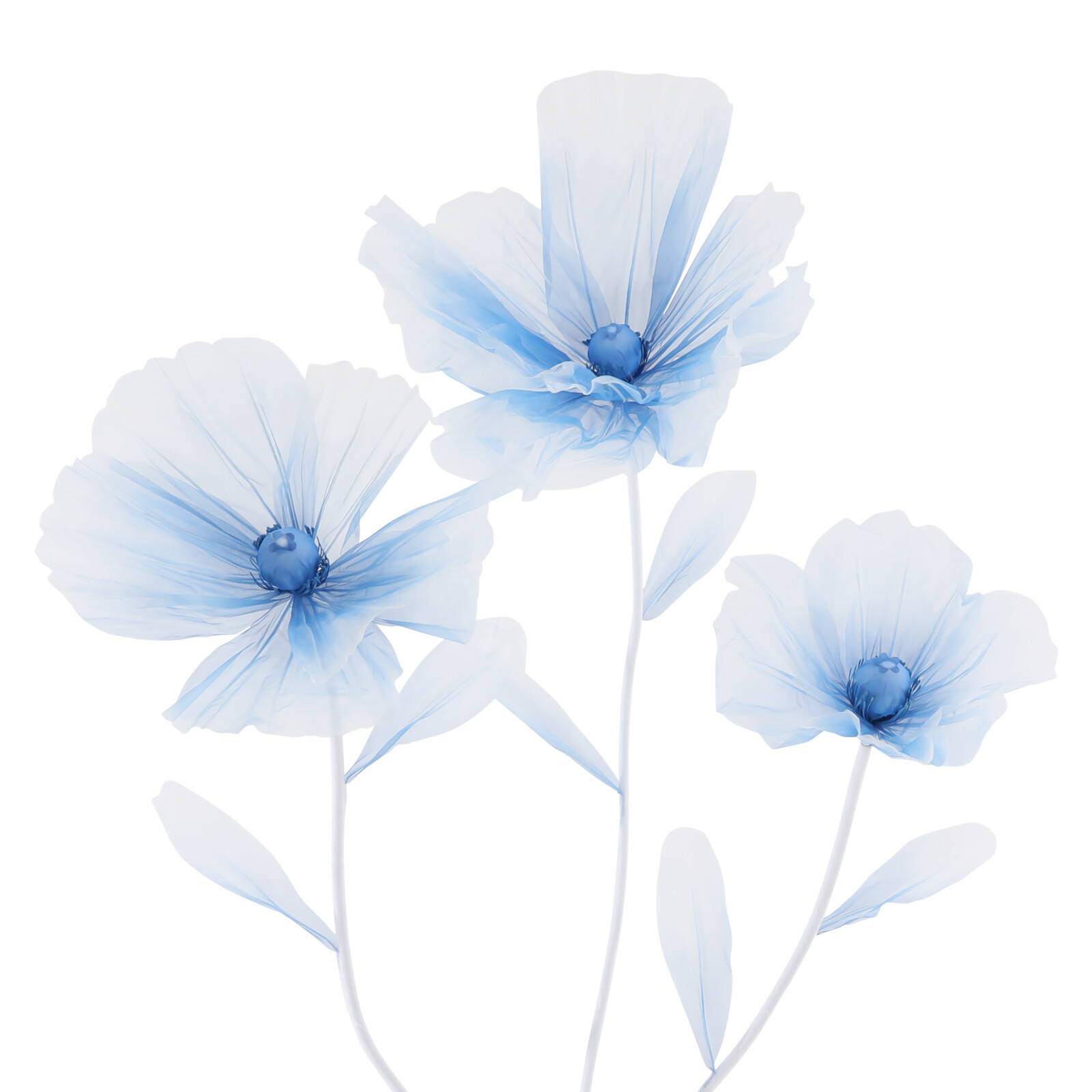 3-Head Artificial Flower Floor Decor Gradient Blue 67in