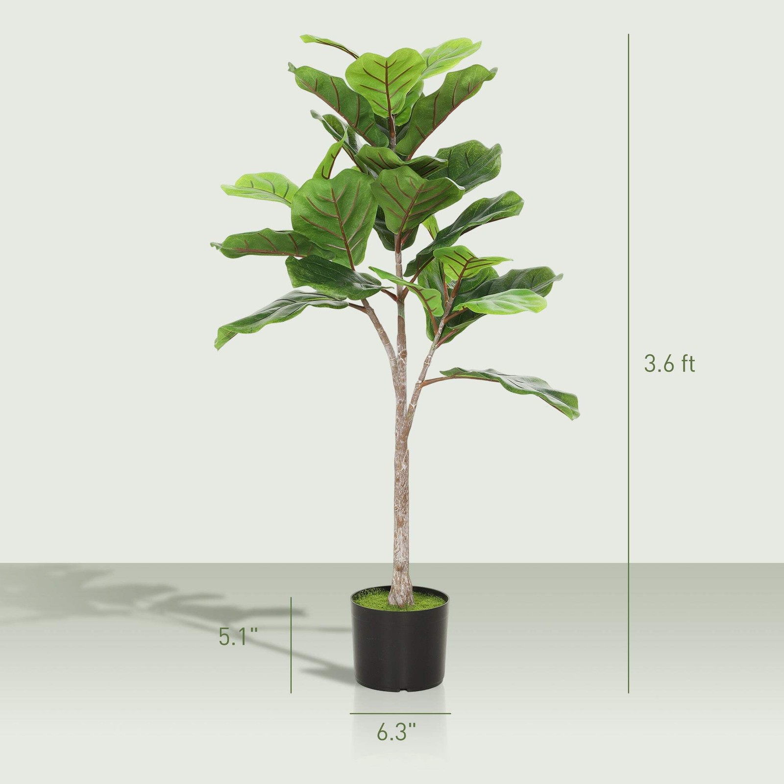 3.6 ft Artificial Fiddle Leaf Fig Tree Faux Potted Plant for Home Office