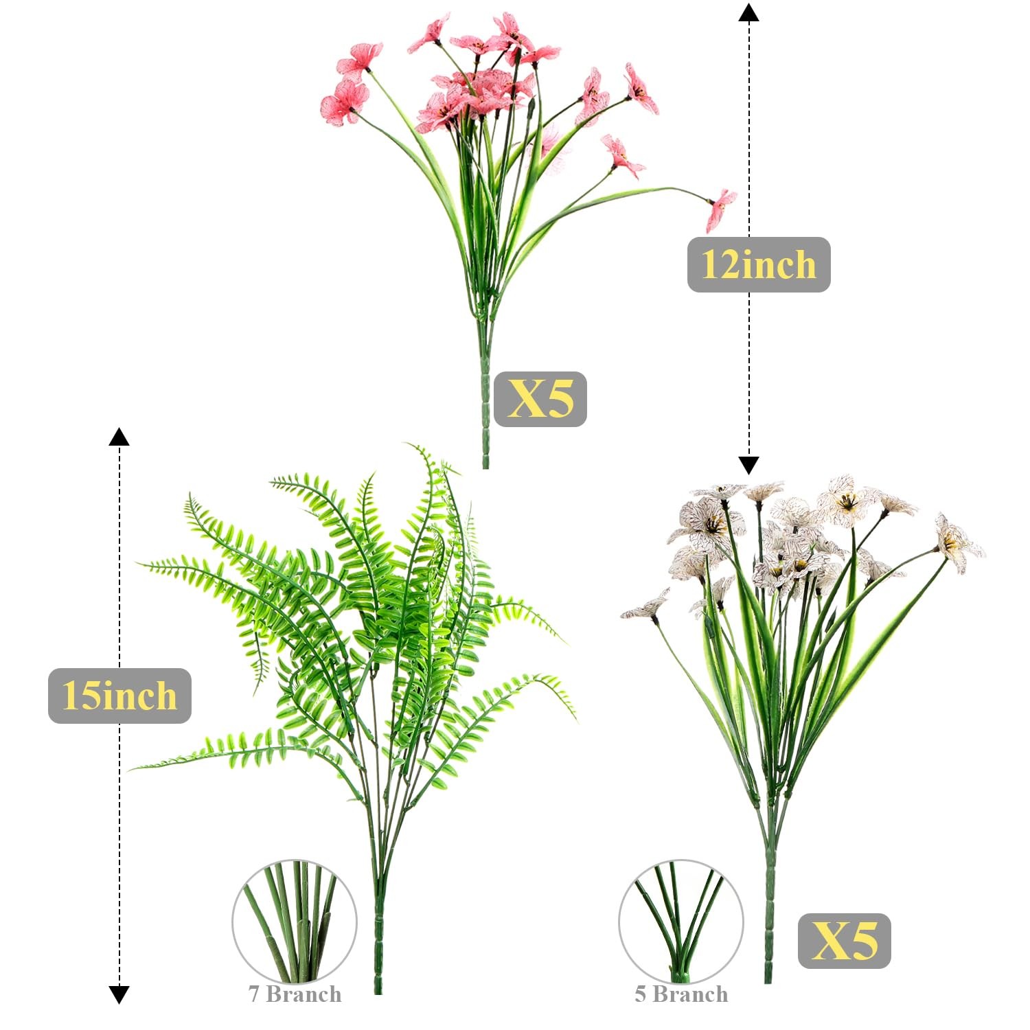 Artificial Flowers and Plant – 15 Bundles Fake Flowers for Indoor Outdoor Hom…