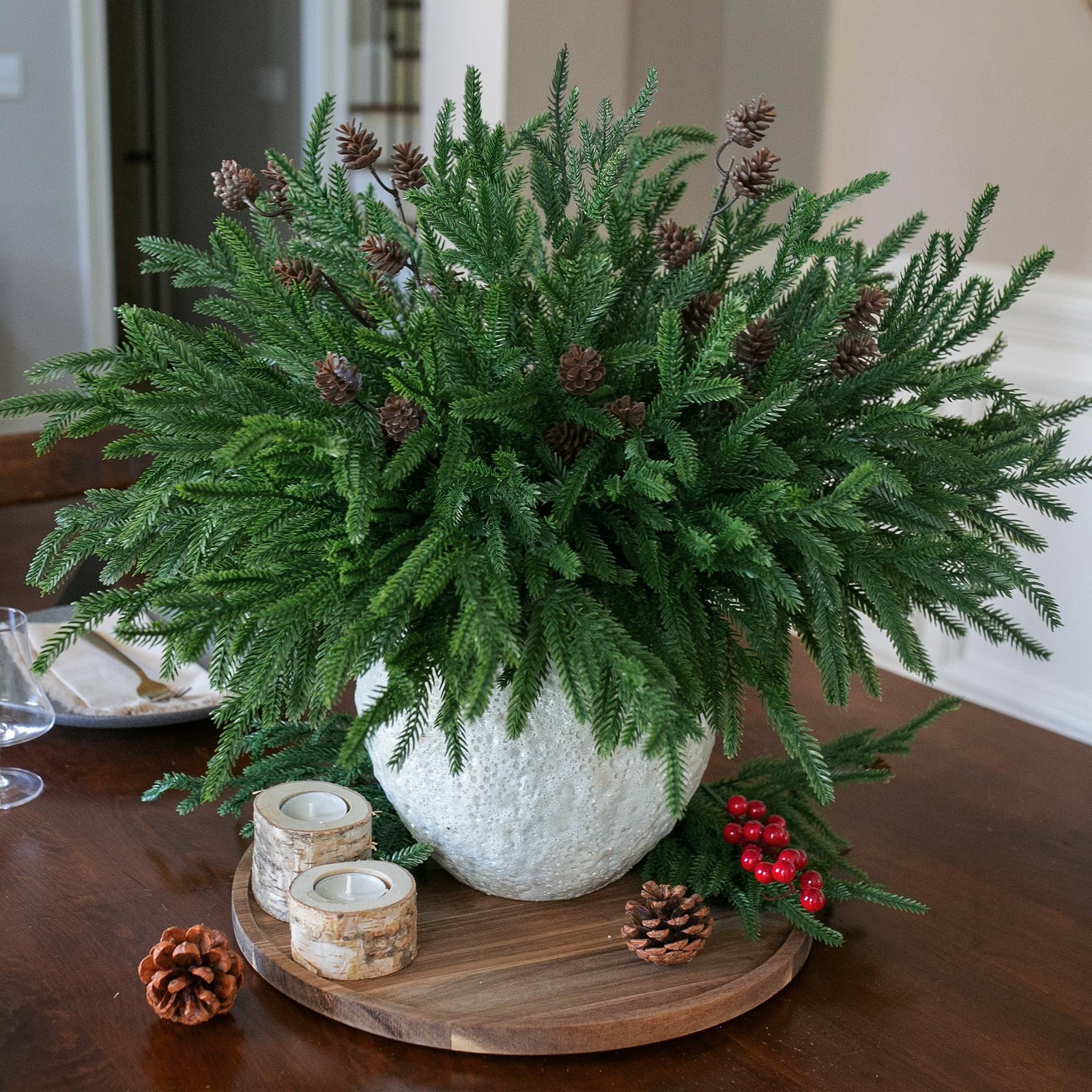 Artificial Christmas Norfolk Pine Stems Branches for Small Cones