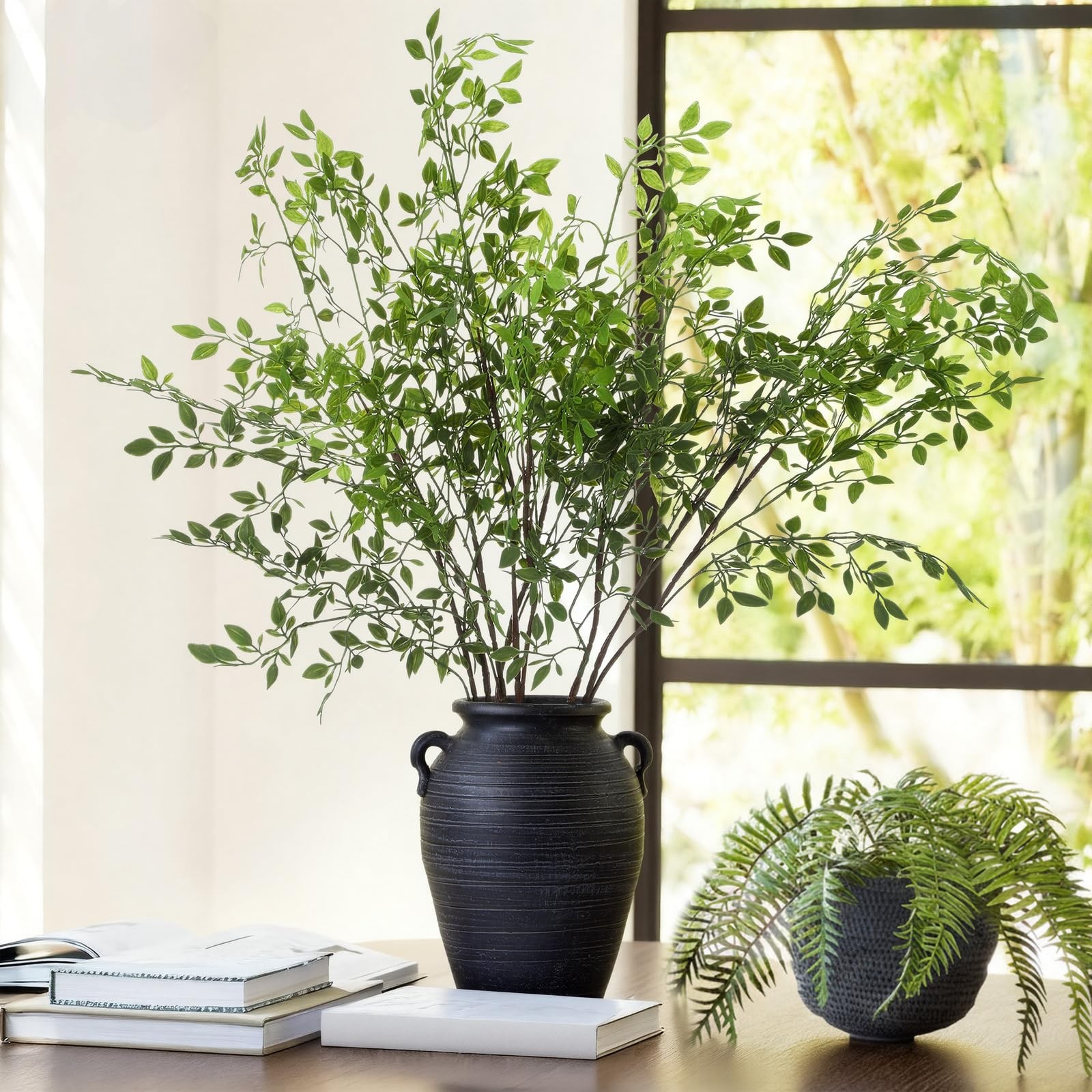 3 Pcs Artificial Greenery Stems 40 Inches Tall Faux Nandina Branches Fake Gre…