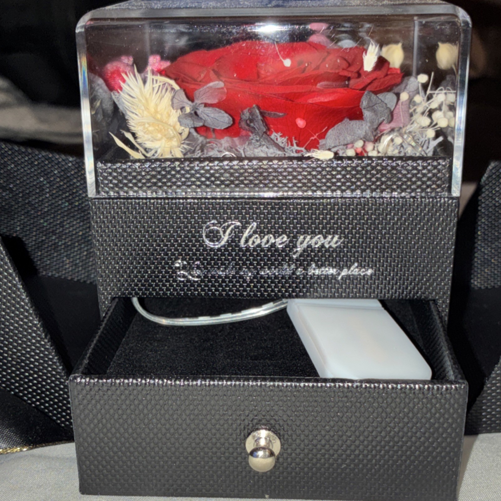 Artificial Red Rose Flower Box Arrangement Centerpiece for Love & Romance Decor
