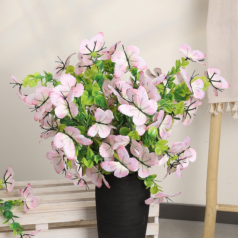 Eucalyptus Style Artificial Flower Branch with Butterflies 56cm Height