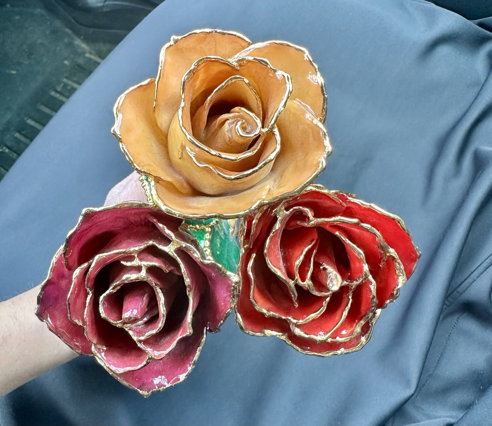 The Forever Rose 11” Real Rose Dipped in 24K Gold Valentines Day Gift – Lot Of 3