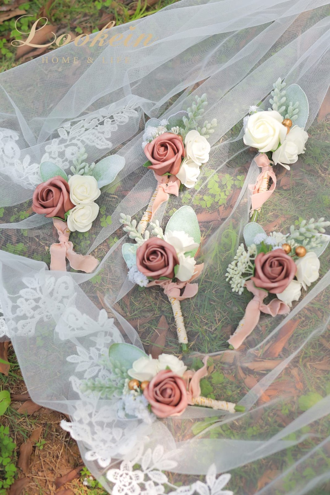 Dusty Rose Wedding Boutonniere For Men Set Of 6 Artificial Rose Boutonniere For