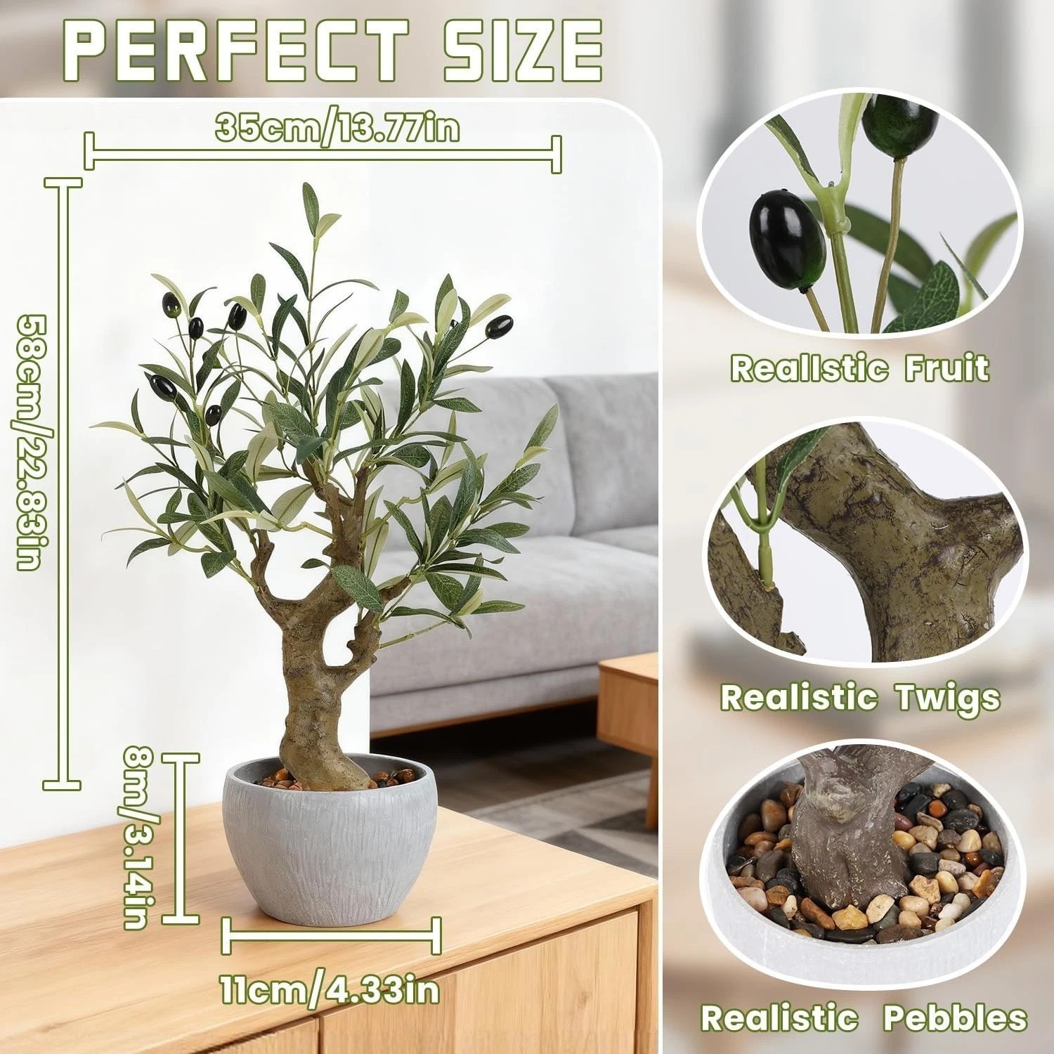 Artificial Olive Tree Potted Plant with Stone Pot, 20.5″ Tall Japanese Bonsai…