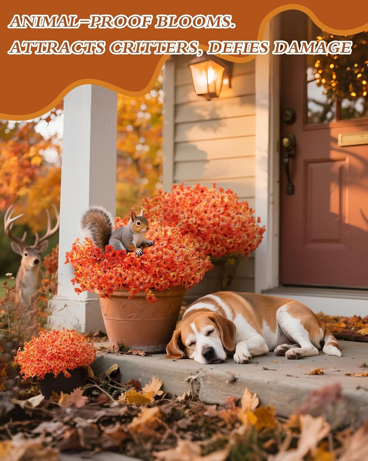 Artificial Orange Yellow Fall Mums Faux Mum Bundles for Outdoor Planters