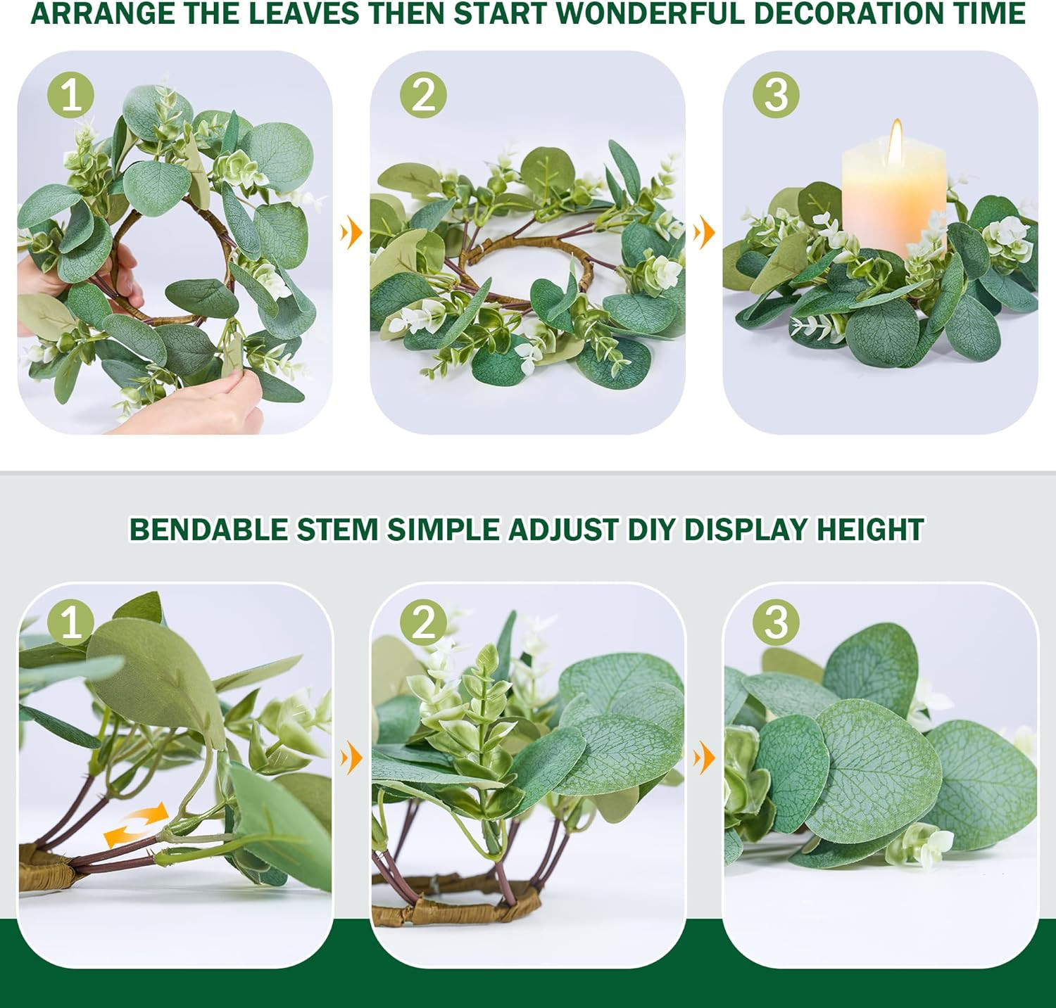 20Pcs Eucalyptus Candle Rings Wreaths, 11″ Greenery Decor for Home & Events